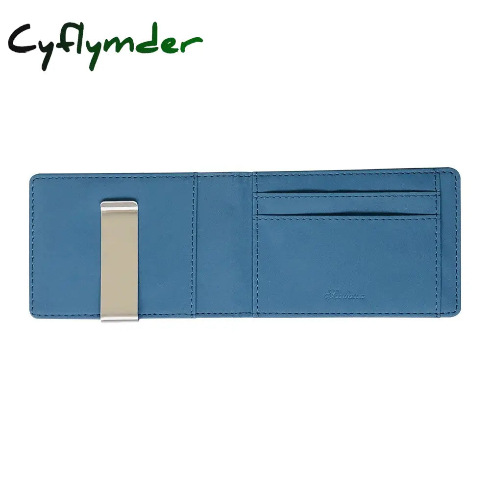 Cyflymder Hot Sale Fashion Solid Men’s Thin Bifold Money Clip Leather Wallet With A Metal Clamp