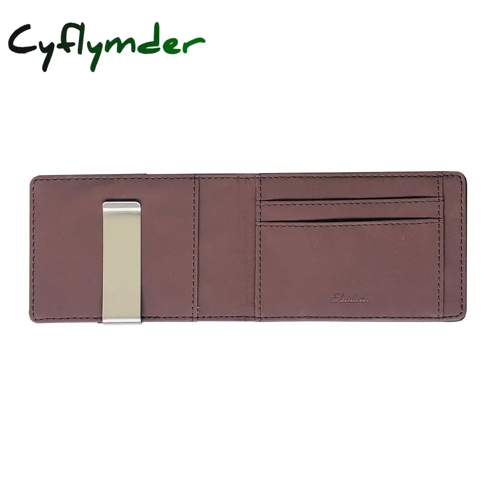 Cyflymder Hot Sale Fashion Solid Men’s Thin Bifold Money Clip Leather Wallet With A Metal Clamp