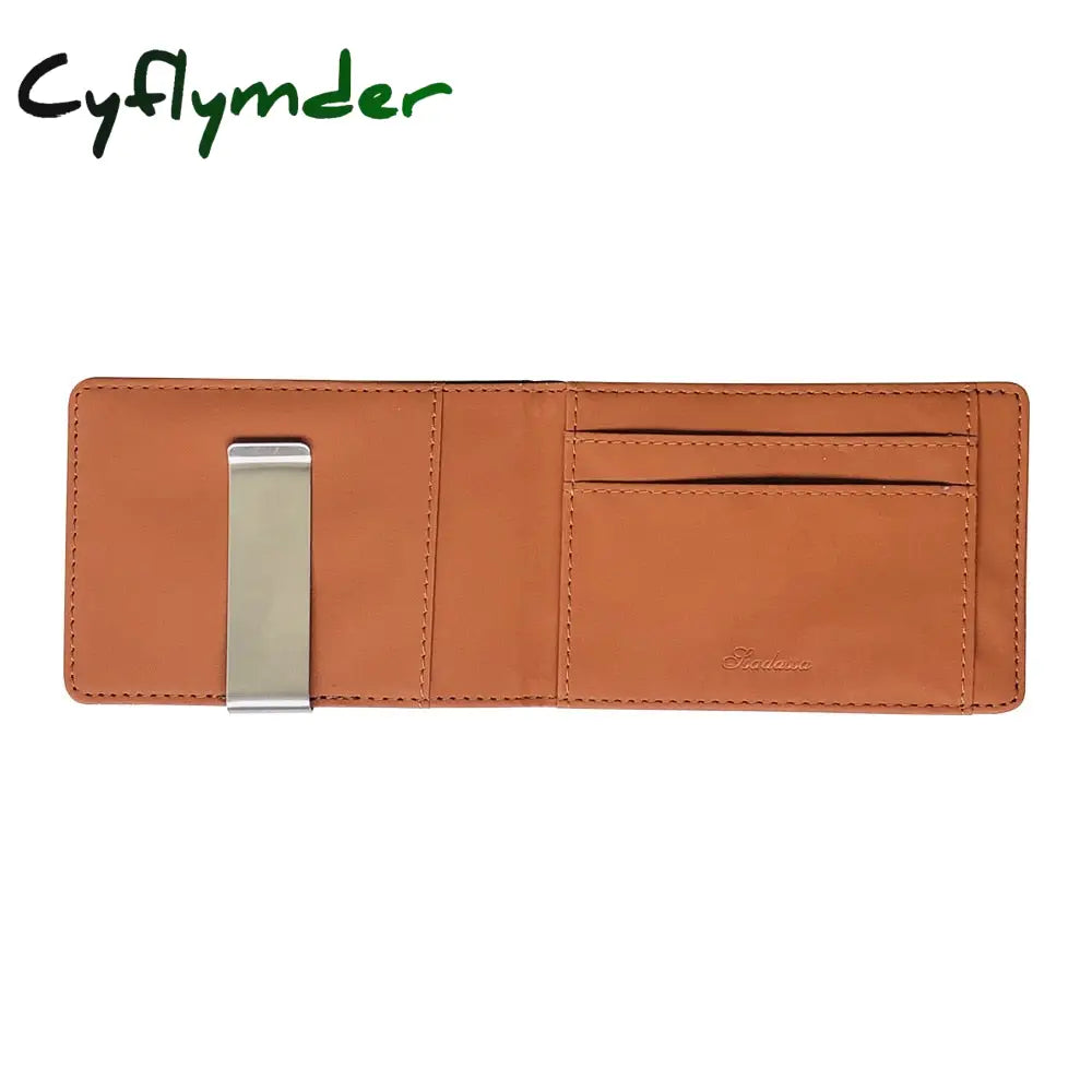 Cyflymder Hot Sale Fashion Solid Men’s Thin Bifold Money Clip Leather Wallet With A Metal Clamp