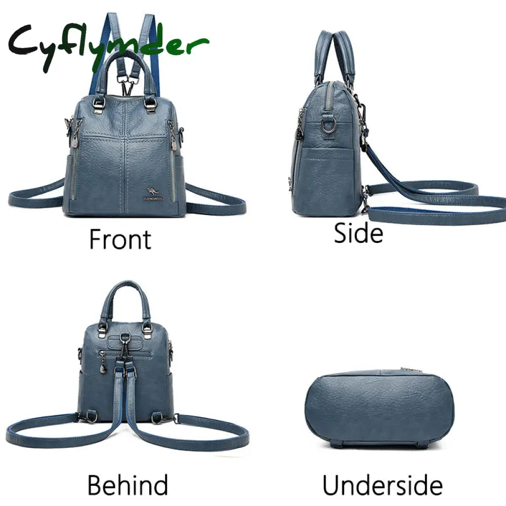 Cyflymder Hot Sale High Quality Leather Backpack Women Shoulder Bags Multifunction Travel School