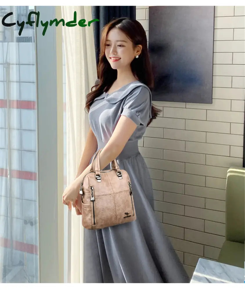 Cyflymder Hot Sale High Quality Leather Backpack Women Shoulder Bags Multifunction Travel School