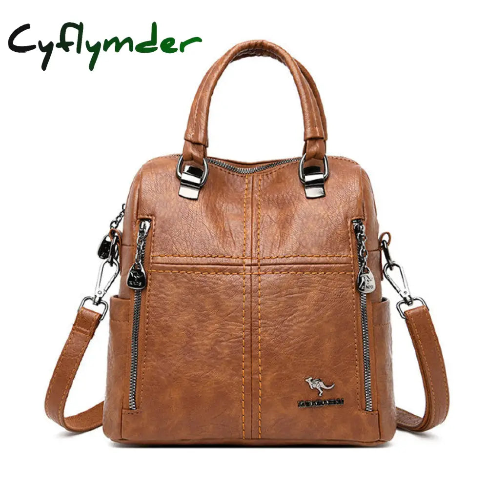 Cyflymder Hot Sale High Quality Leather Backpack Women Shoulder Bags Multifunction Travel School