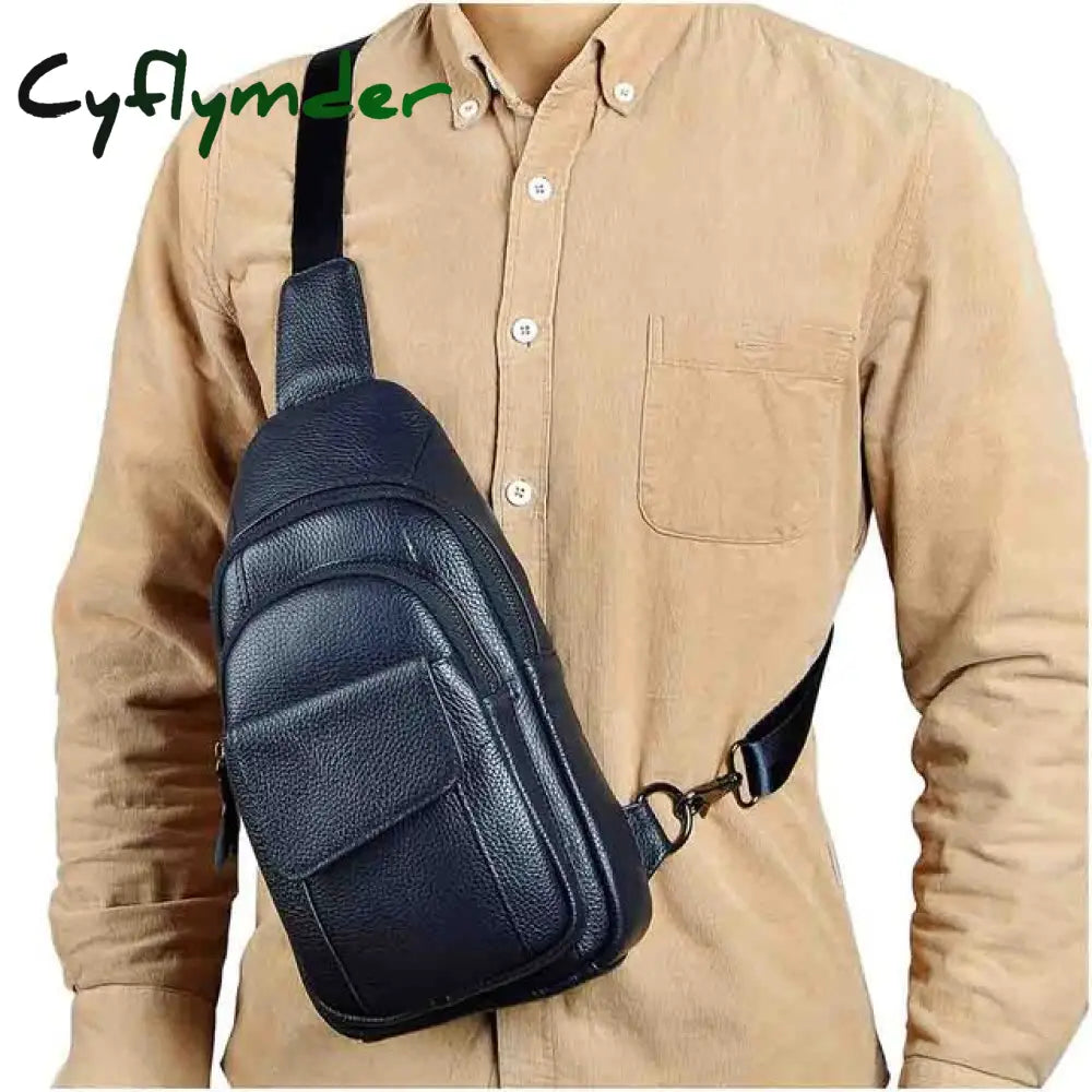 Cyflymder Hot Sale Men Crazy Horse Leather Casual Fashion Chest Sling Bag 8’’ Tablet Design One