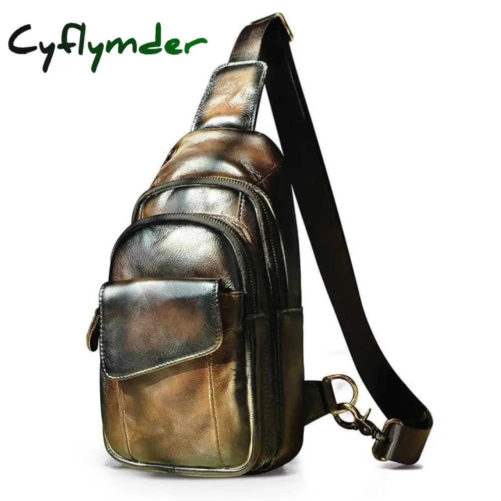 Cyflymder Hot Sale Men Crazy Horse Leather Casual Fashion Chest Sling Bag 8’’ Tablet Design One