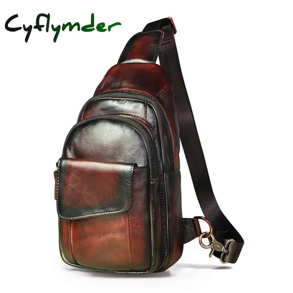 Cyflymder Hot Sale Men Crazy Horse Leather Casual Fashion Chest Sling Bag 8’’ Tablet Design One