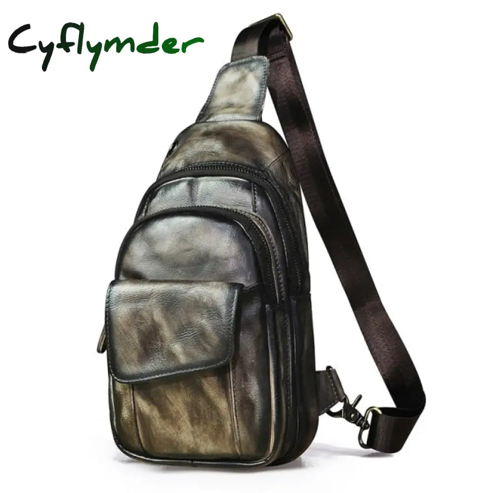 Cyflymder Hot Sale Men Crazy Horse Leather Casual Fashion Chest Sling Bag 8’’ Tablet Design One