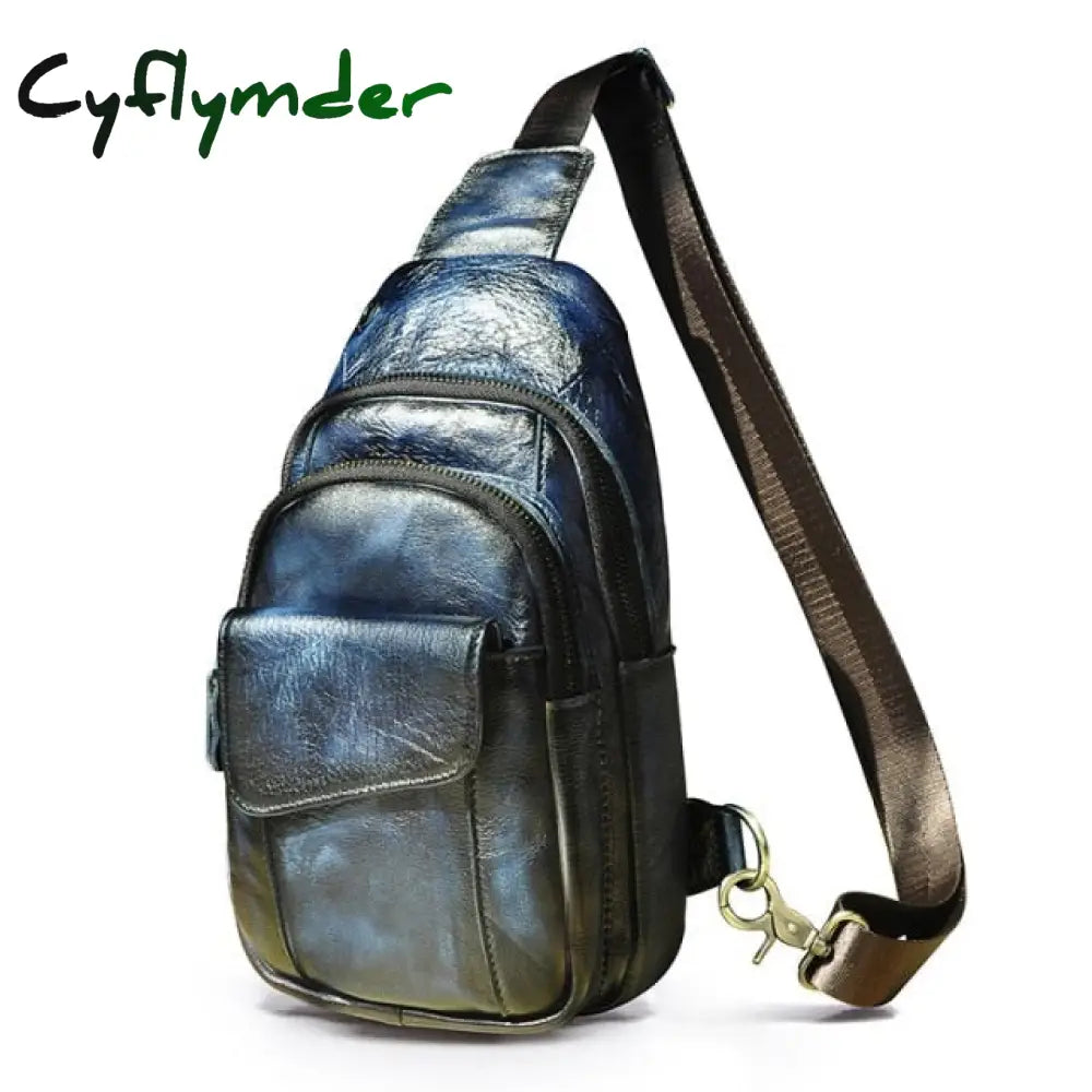 Cyflymder Hot Sale Men Crazy Horse Leather Casual Fashion Chest Sling Bag 8’’ Tablet Design One