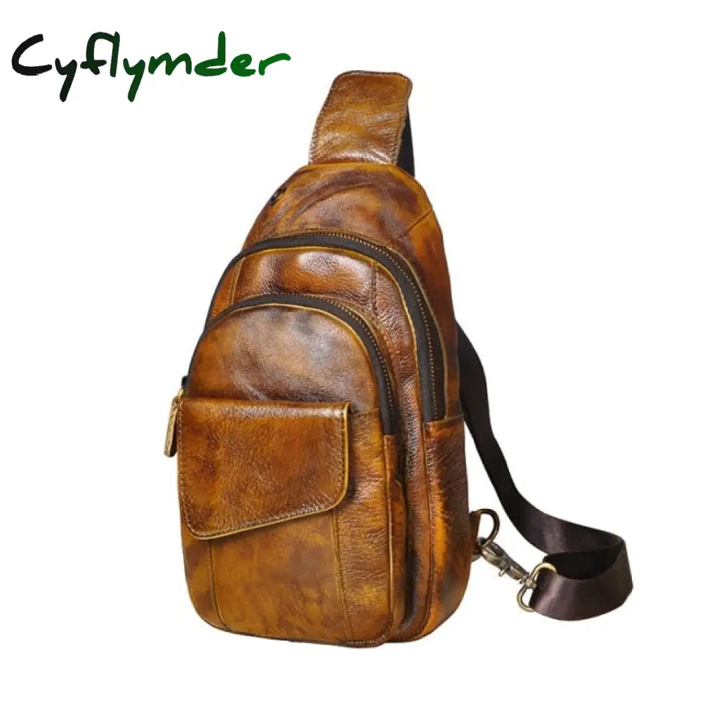 Cyflymder Hot Sale Men Crazy Horse Leather Casual Fashion Chest Sling Bag 8’’ Tablet Design One