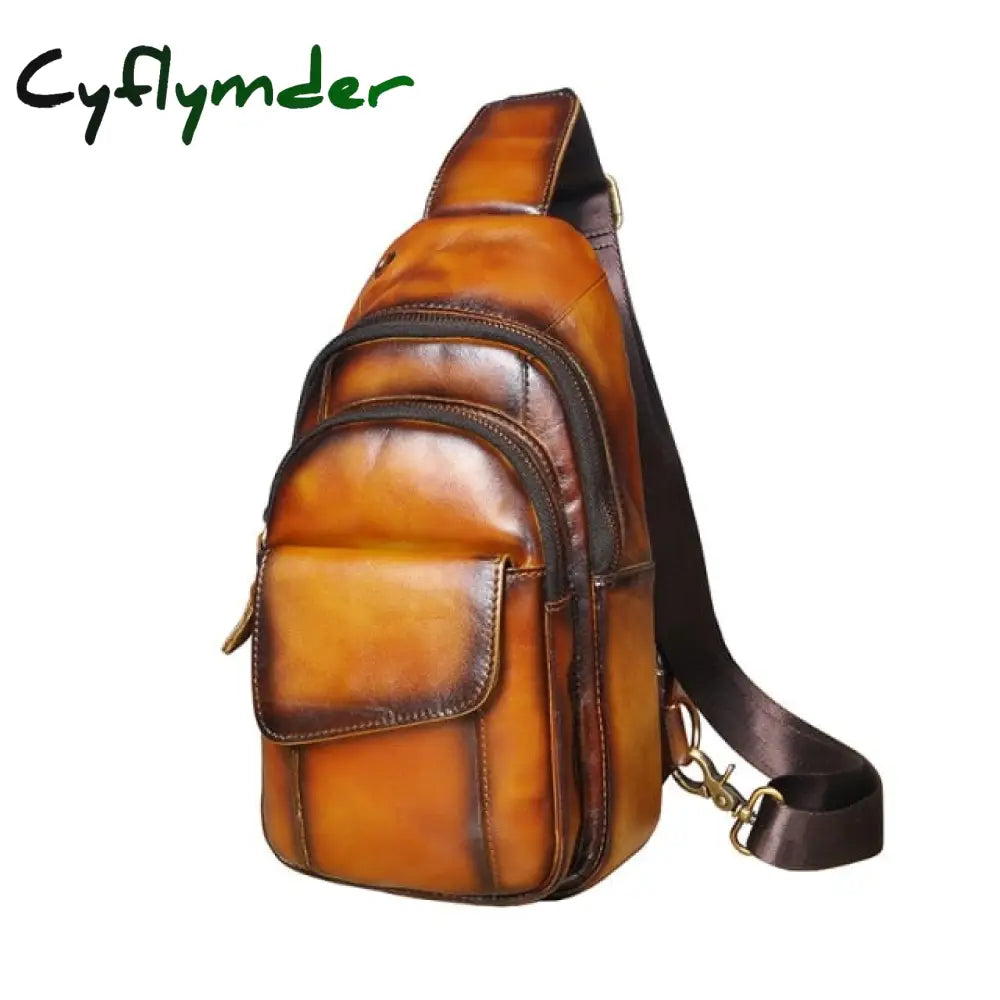 Cyflymder Hot Sale Men Crazy Horse Leather Casual Fashion Chest Sling Bag 8’’ Tablet Design One