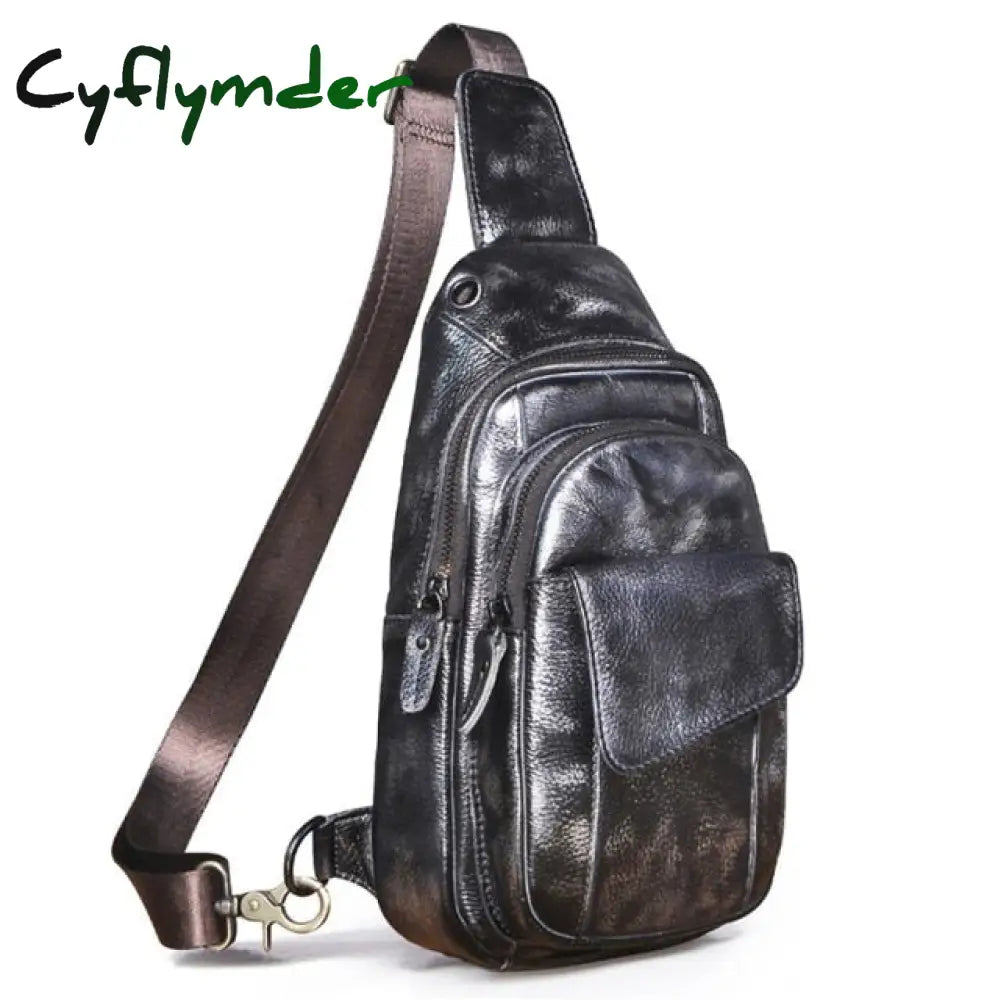 Cyflymder Hot Sale Men Crazy Horse Leather Casual Fashion Chest Sling Bag 8’’ Tablet Design One