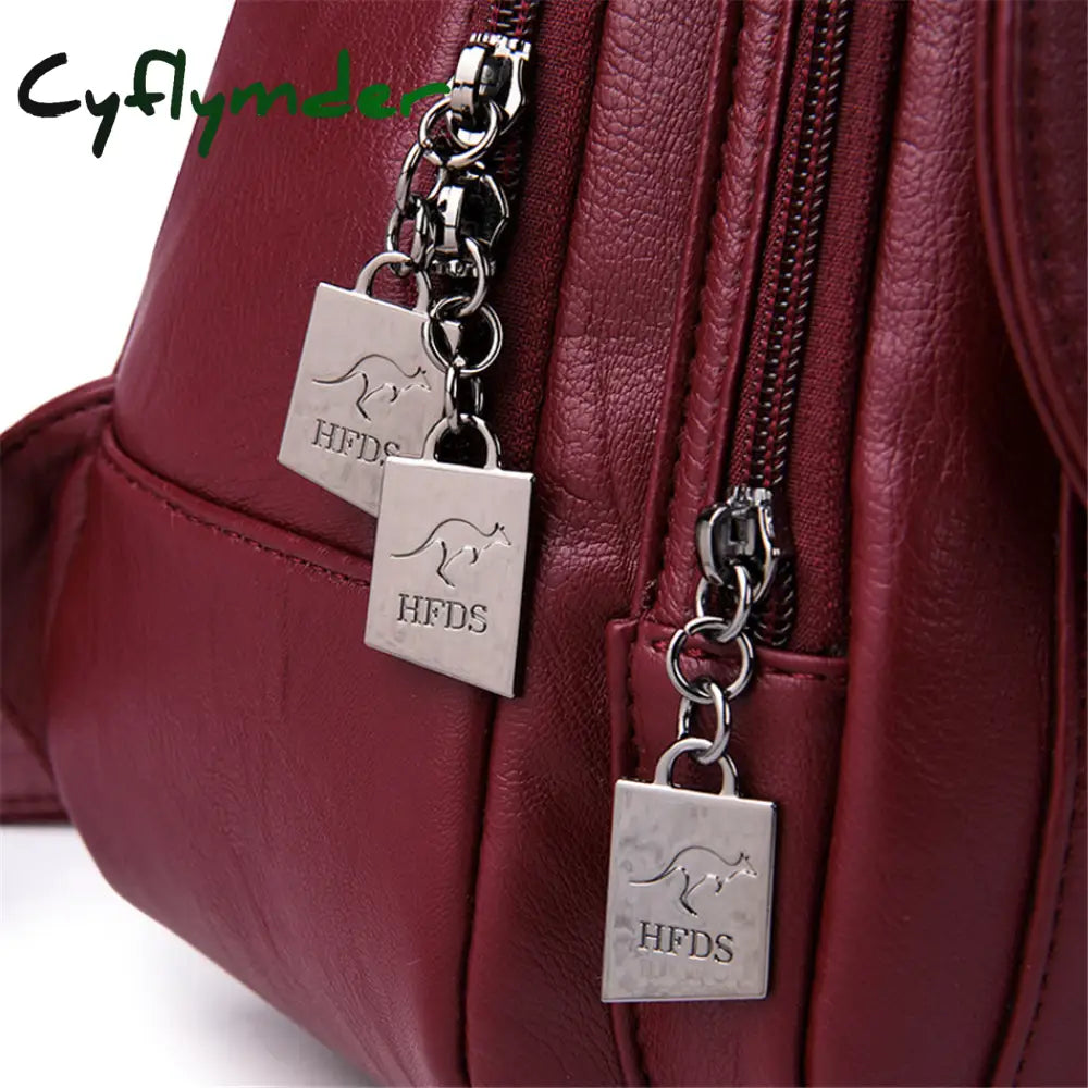 Cyflymder Hot Women Leather Backpacks Female Vintage Backpack For Teenage Girls School Chest Bag