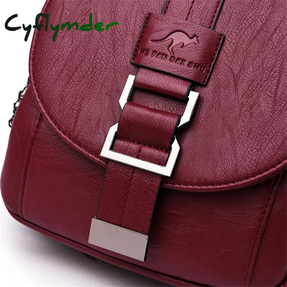 Cyflymder Hot Women Leather Backpacks Female Vintage Backpack For Teenage Girls School Chest Bag