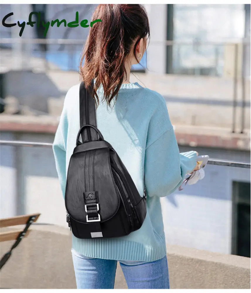 Cyflymder Hot Women Leather Backpacks Female Vintage Backpack For Teenage Girls School Chest Bag