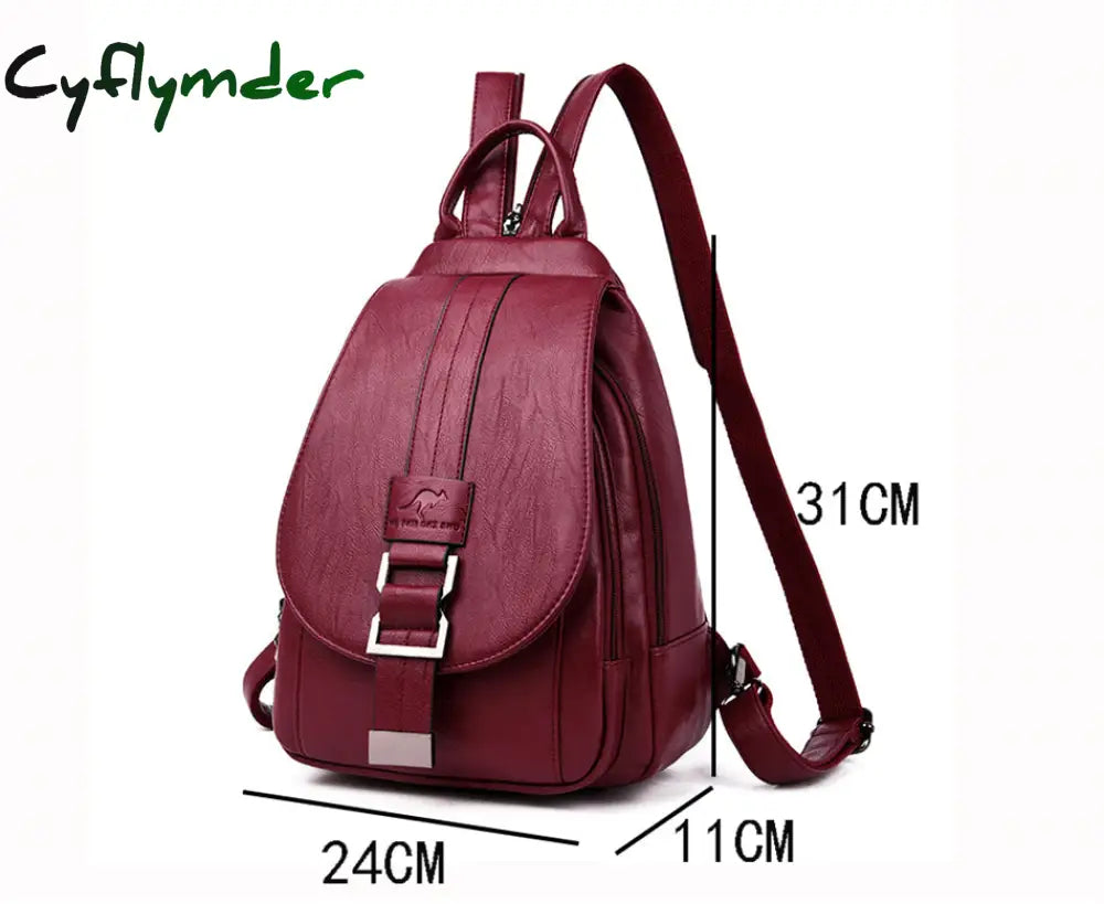 Cyflymder Hot Women Leather Backpacks Female Vintage Backpack For Teenage Girls School Chest Bag