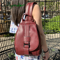 Cyflymder Hot Women Leather Backpacks Female Vintage Backpack For Teenage Girls School Chest Bag