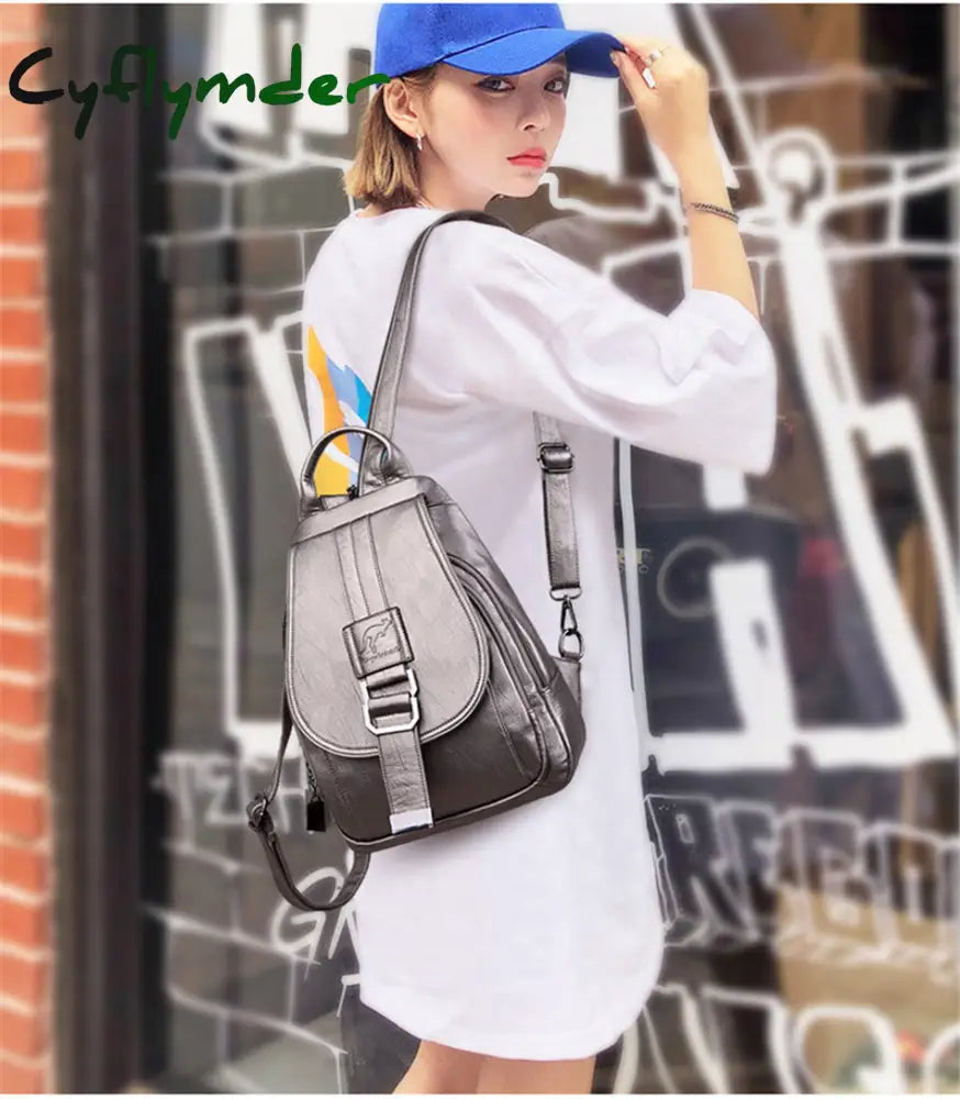 Cyflymder Hot Women Leather Backpacks Female Vintage Backpack For Teenage Girls School Chest Bag