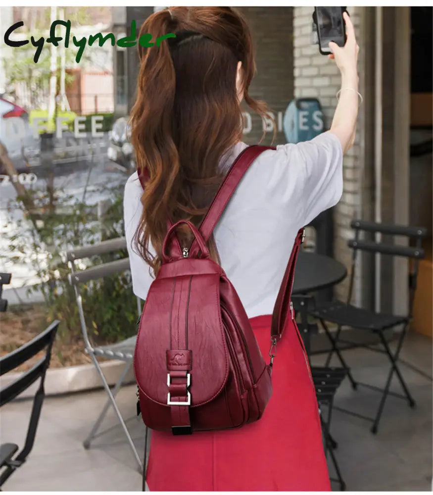 Cyflymder Hot Women Leather Backpacks Female Vintage Backpack For Teenage Girls School Chest Bag