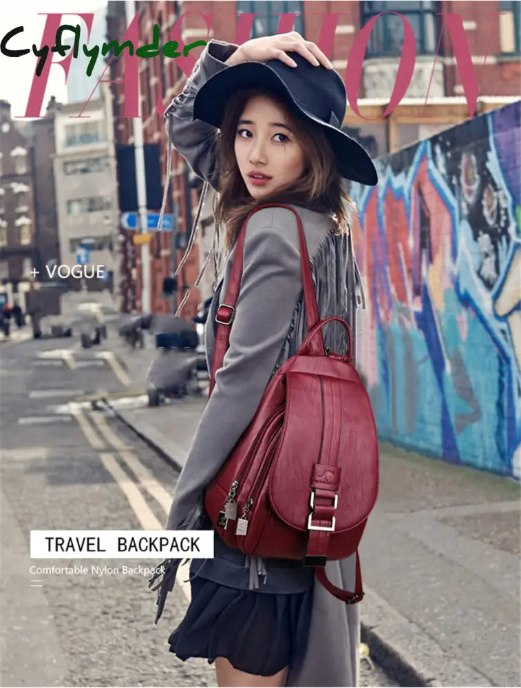 Cyflymder Hot Women Leather Backpacks Female Vintage Backpack For Teenage Girls School Chest Bag