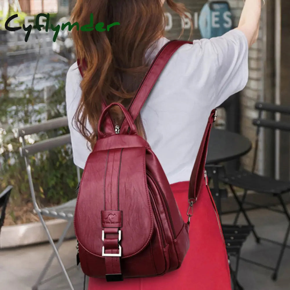 Cyflymder Hot Women Leather Backpacks Female Vintage Backpack For Teenage Girls School Chest Bag