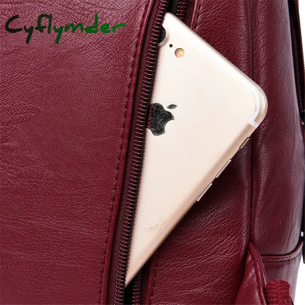 Cyflymder Hot Women Leather Backpacks Female Vintage Backpack For Teenage Girls School Chest Bag