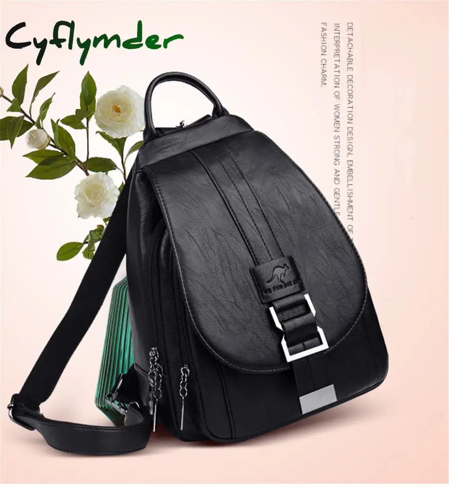 Cyflymder Hot Women Leather Backpacks Female Vintage Backpack For Teenage Girls School Chest Bag