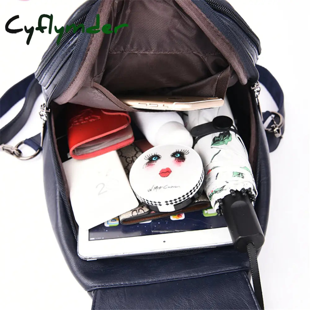 Cyflymder Hot Women Leather Backpacks Female Vintage Backpack For Teenage Girls School Chest Bag