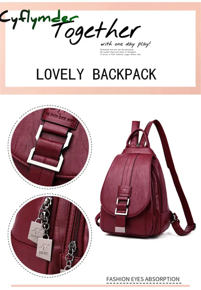 Cyflymder Hot Women Leather Backpacks Female Vintage Backpack For Teenage Girls School Chest Bag