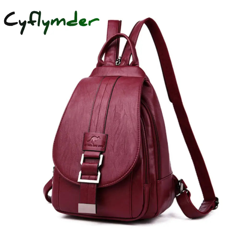 Cyflymder Hot Women Leather Backpacks Female Vintage Backpack For Teenage Girls School Chest Bag