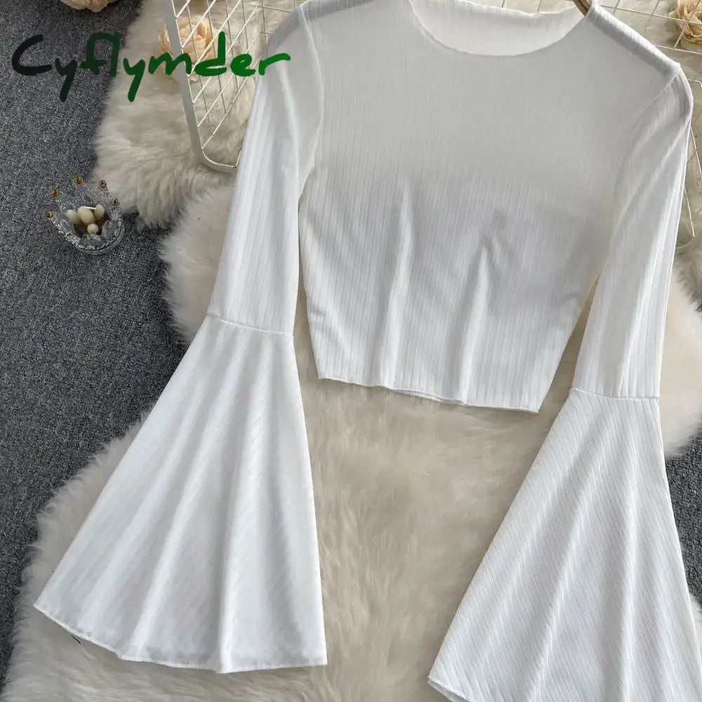 Cyflymder Hotsweet Elegance Casual Fashion Flared Sleeve Short O-Neck Slim T-Shirt And Blouses Top