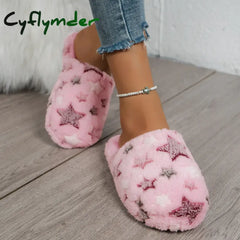 Cyflymder Indoor Anti Slip Fuzzy Slippers Cotton Slippers for Women in Autumn and Winter Warm Home Anti Slip Thick