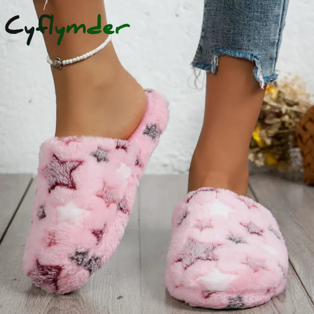 Cyflymder Indoor Anti Slip Fuzzy Slippers Cotton Slippers for Women in Autumn and Winter Warm Home Anti Slip Thick