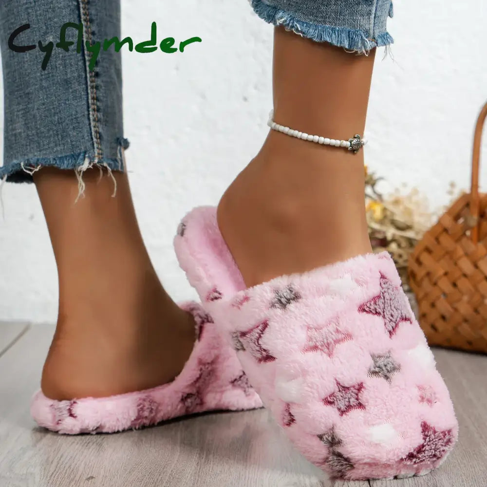 Cyflymder Indoor Anti Slip Fuzzy Slippers Cotton Slippers for Women in Autumn and Winter Warm Home Anti Slip Thick