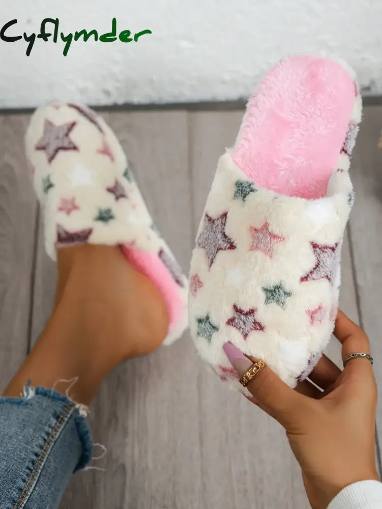 Cyflymder Indoor Anti Slip Fuzzy Slippers Cotton Slippers for Women in Autumn and Winter Warm Home Anti Slip Thick