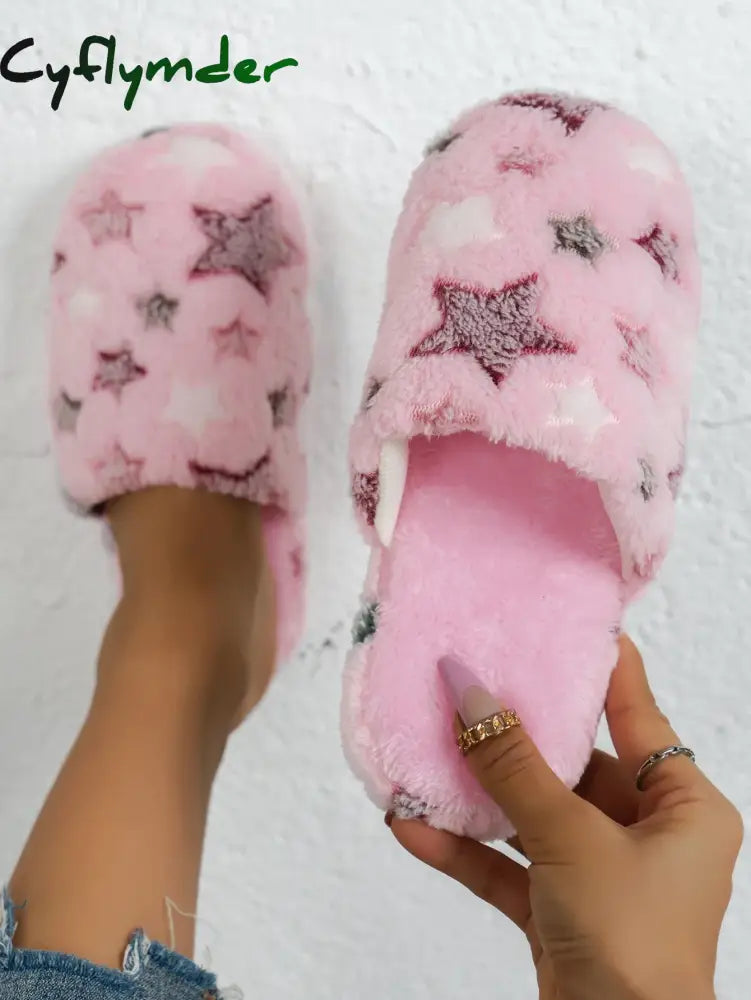 Cyflymder Indoor Anti Slip Fuzzy Slippers Cotton Slippers for Women in Autumn and Winter Warm Home Anti Slip Thick