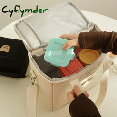 Cyflymder Ins Bear Lunch Bag Canvas Large Capacity Insulation Handbags Multifunctional Thermal