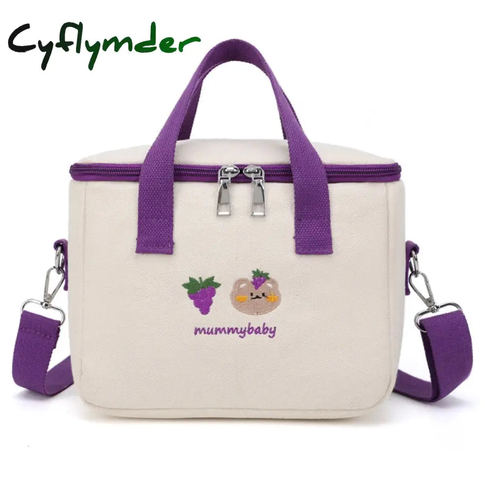 Cyflymder Ins Bear Lunch Bag Canvas Large Capacity Insulation Handbags Multifunctional Thermal