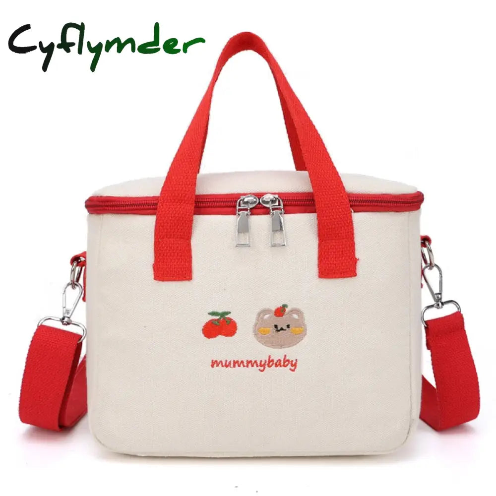 Cyflymder Ins Bear Lunch Bag Canvas Large Capacity Insulation Handbags Multifunctional Thermal