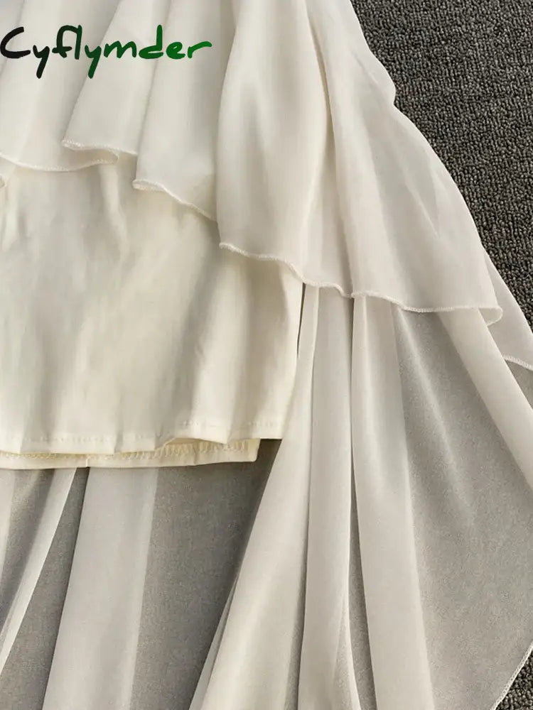 Cyflymder Ins Fashion Slim High Waist Asymmetrical Women Dress New Summer Elegant White Black Party