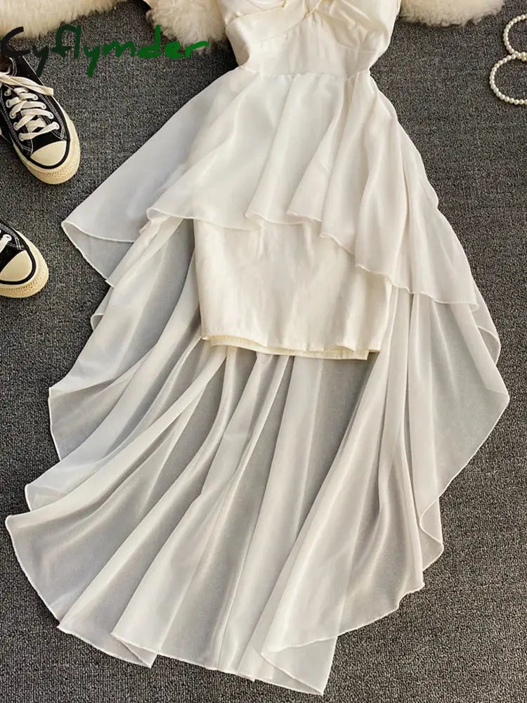 Cyflymder Ins Fashion Slim High Waist Asymmetrical Women Dress New Summer Elegant White Black Party