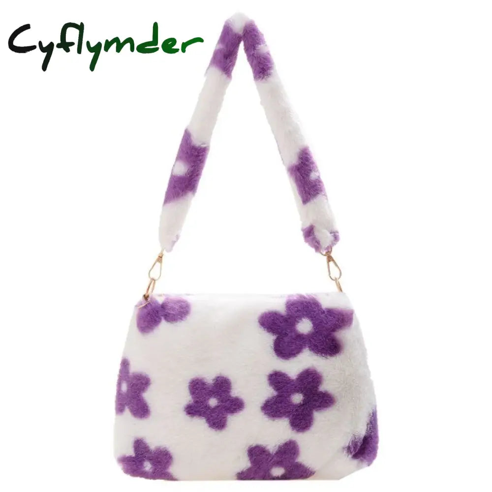 Cyflymder Ins Fashion Women Versitile Cute Plush Flower Pattern Shoulder Underarm Girl French