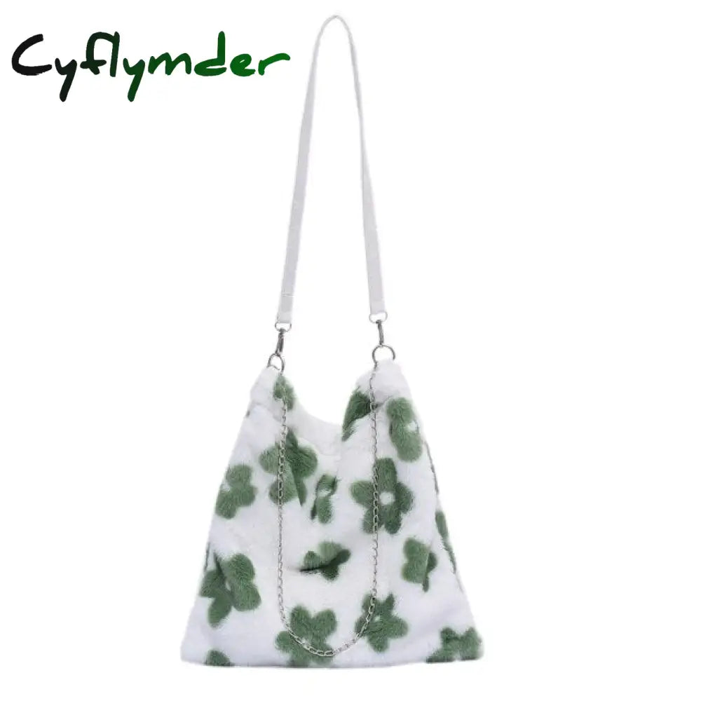 Cyflymder Ins Fashion Women Versitile Cute Plush Flower Pattern Shoulder Underarm Girl French