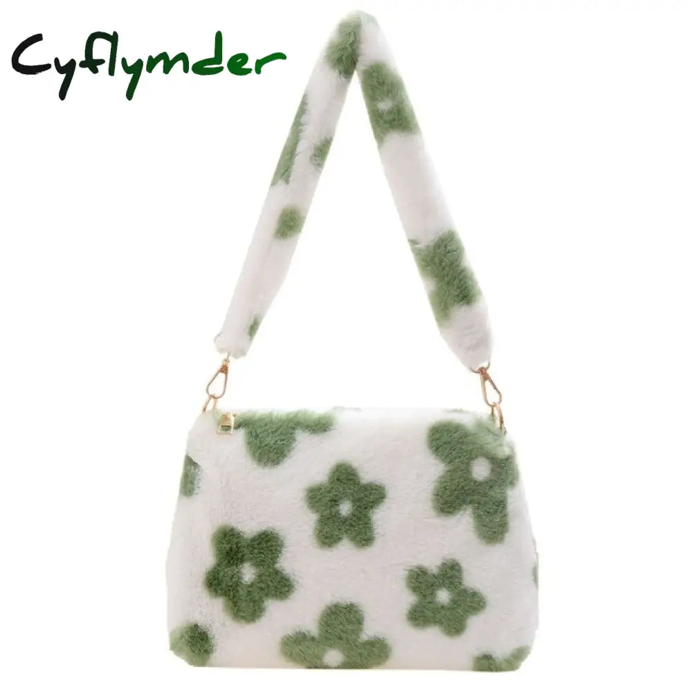 Cyflymder Ins Fashion Women Versitile Cute Plush Flower Pattern Shoulder Underarm Girl French