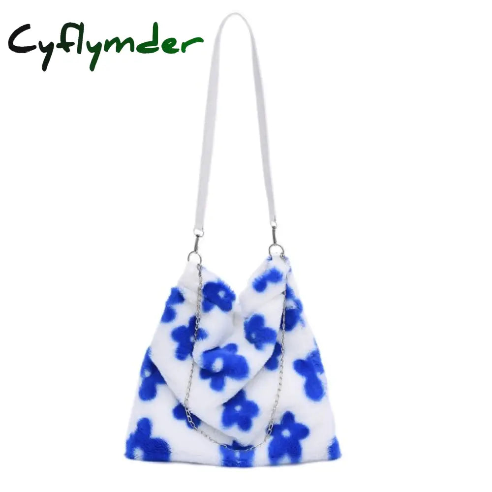 Cyflymder Ins Fashion Women Versitile Cute Plush Flower Pattern Shoulder Underarm Girl French