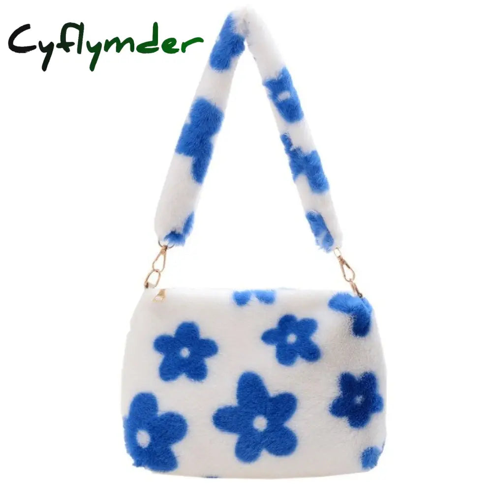 Cyflymder Ins Fashion Women Versitile Cute Plush Flower Pattern Shoulder Underarm Girl French