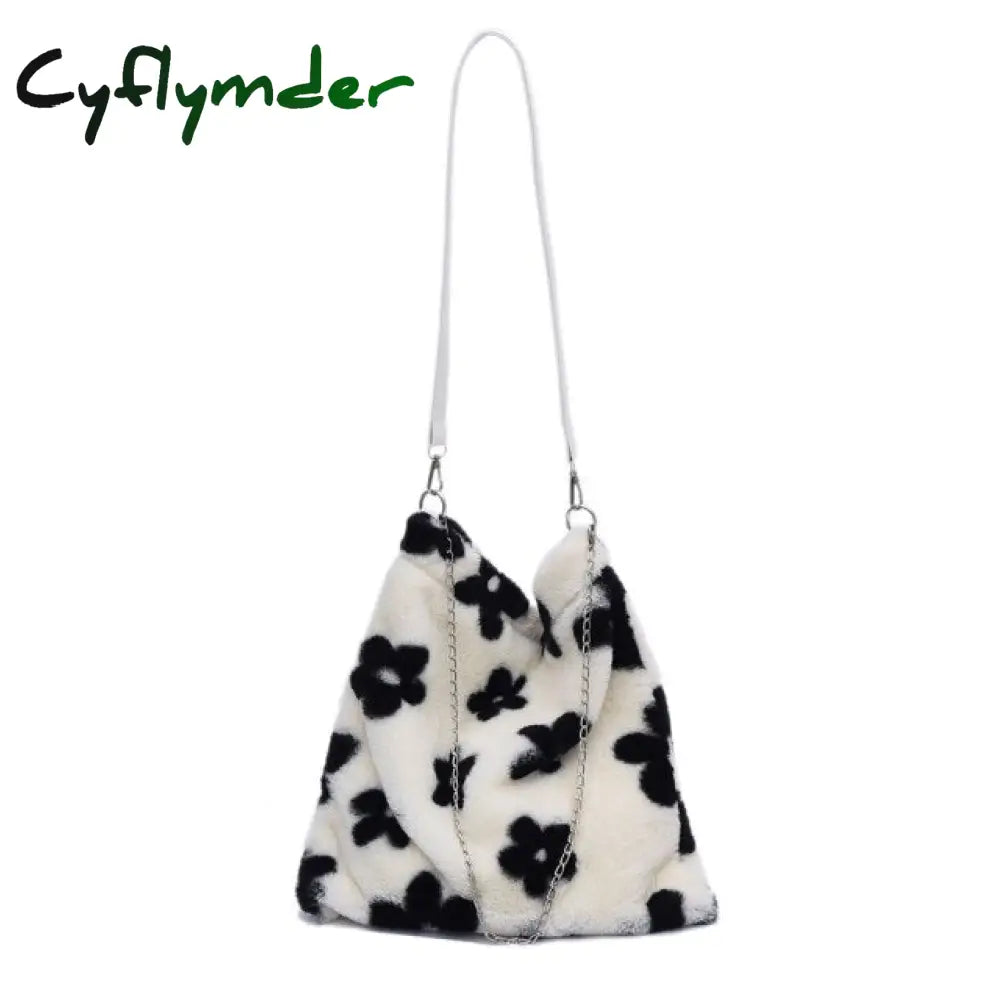 Cyflymder Ins Fashion Women Versitile Cute Plush Flower Pattern Shoulder Underarm Girl French