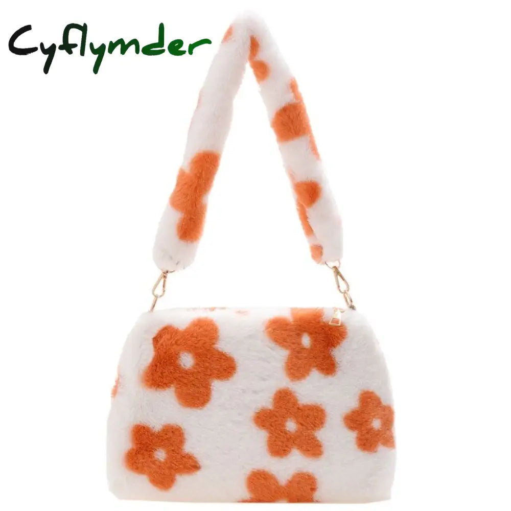 Cyflymder Ins Fashion Women Versitile Cute Plush Flower Pattern Shoulder Underarm Girl French