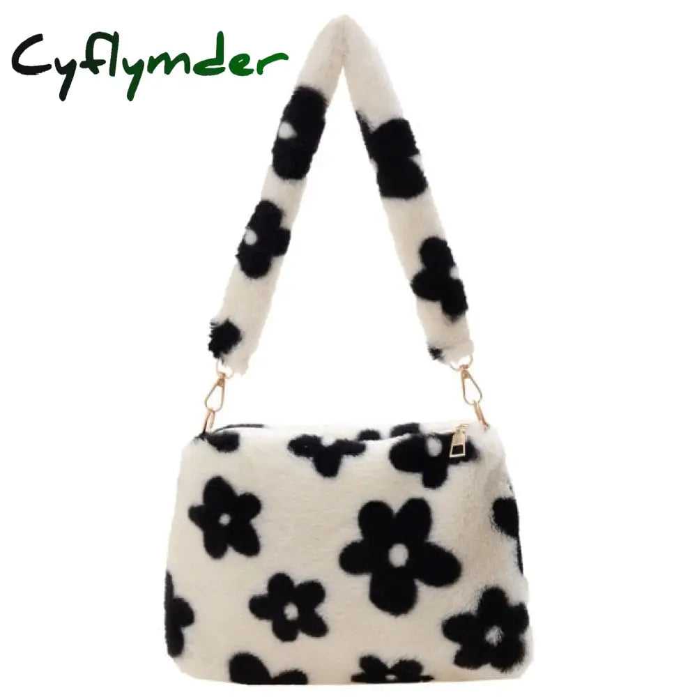 Cyflymder Ins Fashion Women Versitile Cute Plush Flower Pattern Shoulder Underarm Girl French