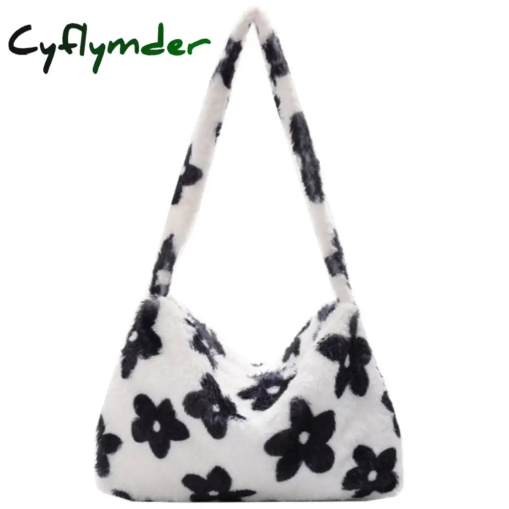 Cyflymder Ins Fashion Women Versitile Cute Plush Flower Pattern Shoulder Underarm Girl French