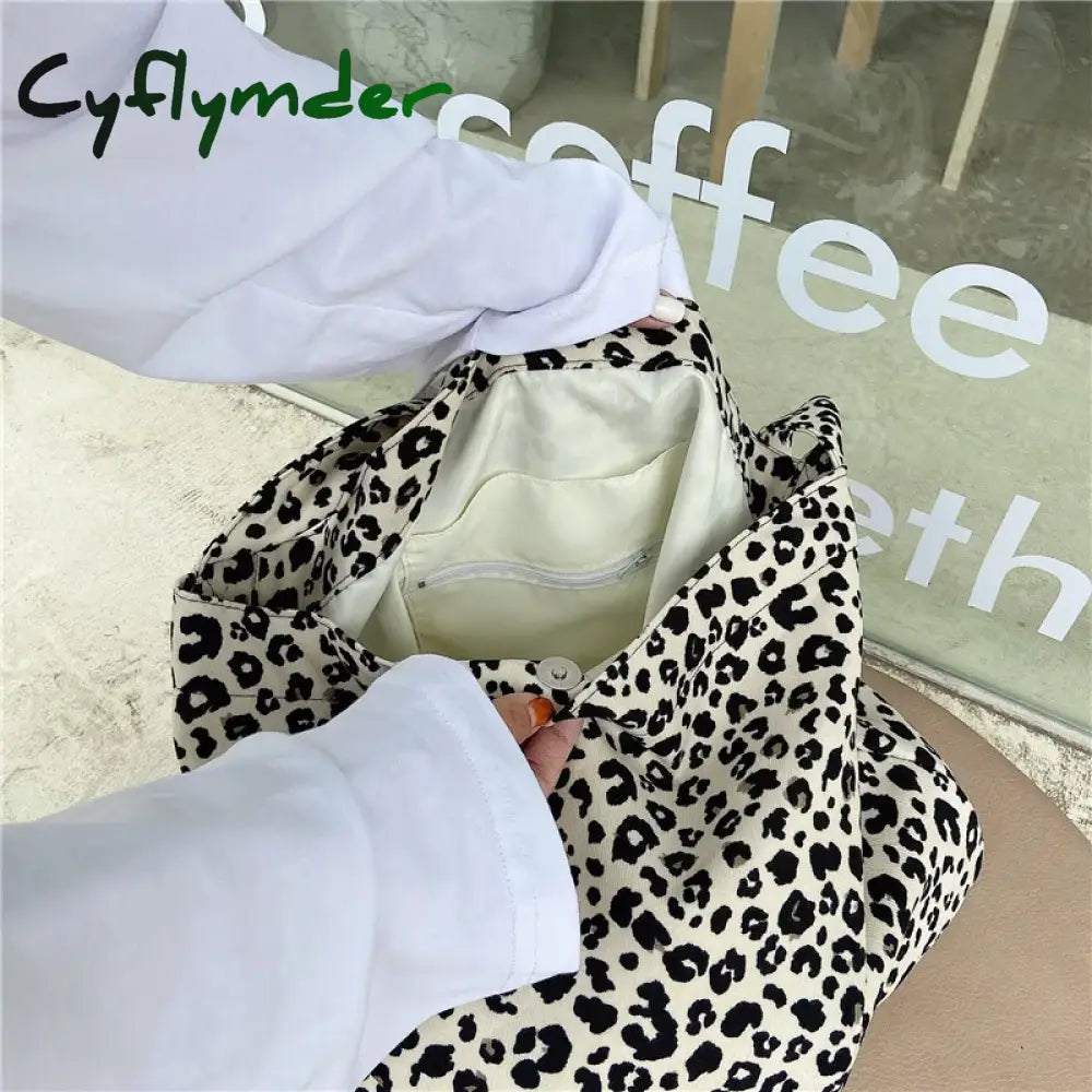 Cyflymder Ins Modern Small Leopard Print Messenger Bag Single Shoulder Canvas For Female Student