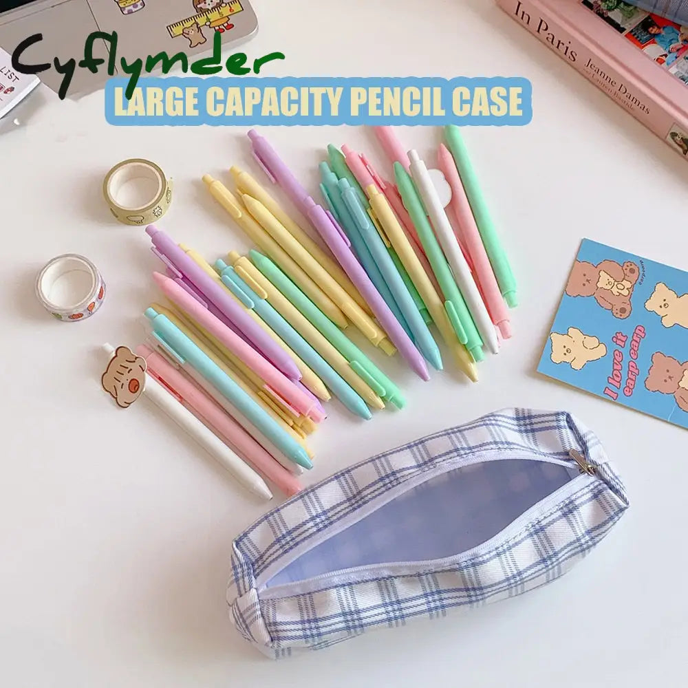 Cyflymder Ins Pencil Case Girls Korean Large-Capacity Cute Plaid Box School Teenagers